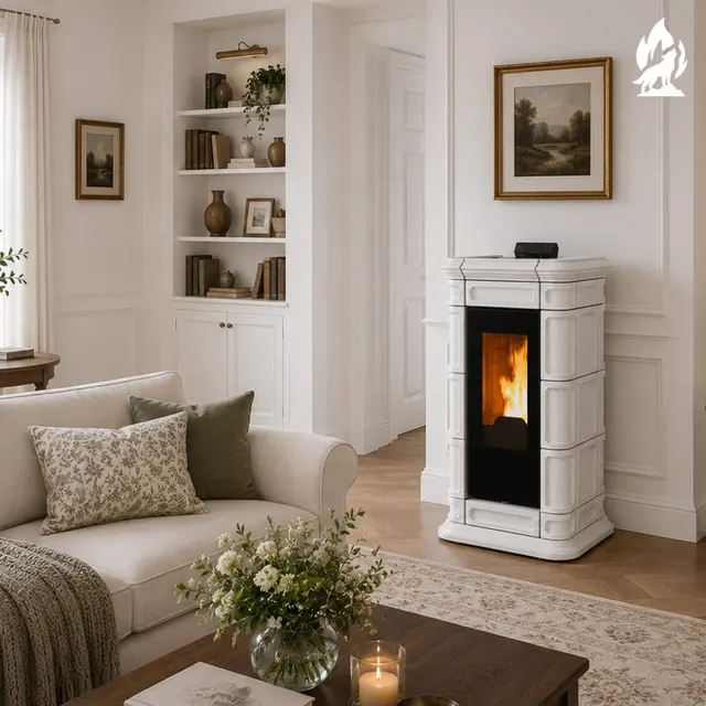 Kominek na pellet Thermorossi Saint Moritz Supreme Natural Plus ceramika biała