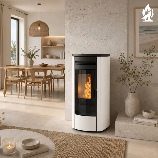 Kominek na pellet Klover Style 140 stal kość słoniowa