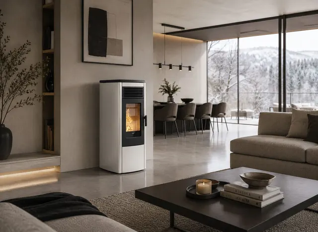 Kominek na pellet Klover Aura 100 Multi-Air stal kość słoniowa