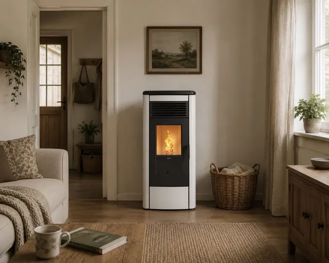 Kominek na pellet Klover Aura 80 Multi-Air stal kość słoniowa