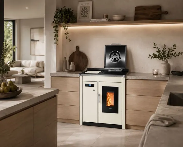 Kuchnia na pellet Klover Smart 80 BT stal kremowy