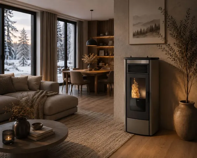 Kominek na pellet Klover Thermoaura stal brązowa