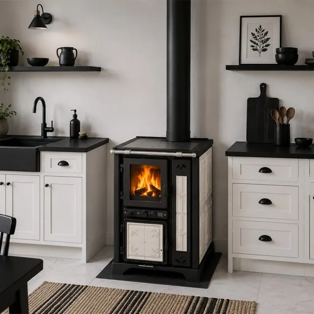 Wood-burning cooker Thermorossi Bosky 30 Fiori Maiolica white
