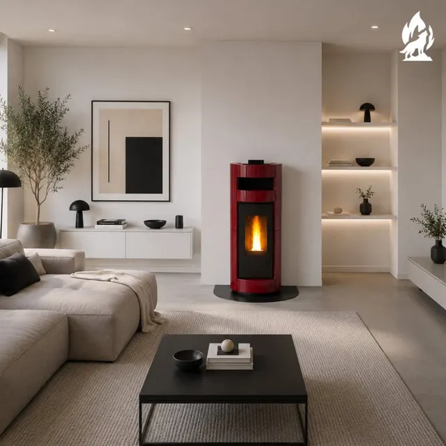 Kominek na pellet Thermorossi Chic Supreme Natural Plus ceramika bordowa