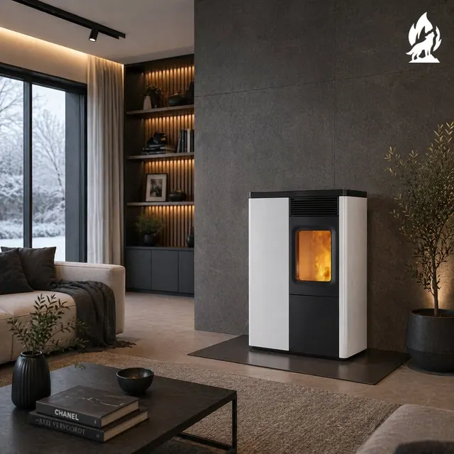 Kominek na pellet Nobis 6/9 N70 Slim V stal biała