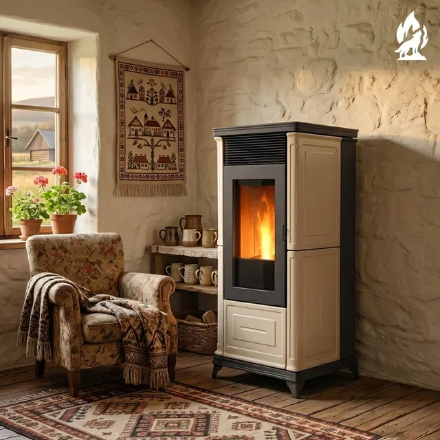Kominek na pellet Nobis A9/10 Classic Plus V ceramika orzechowa
