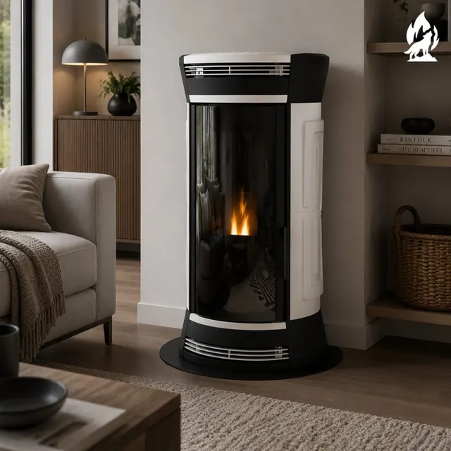 Kominek na drewno Moretti Design Clessidra Wood ceramika biała