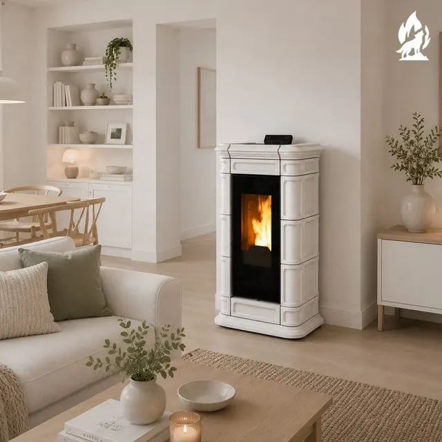 Kominek na pellet Thermorossi Saint Moritz Natural Plus ceramika biała