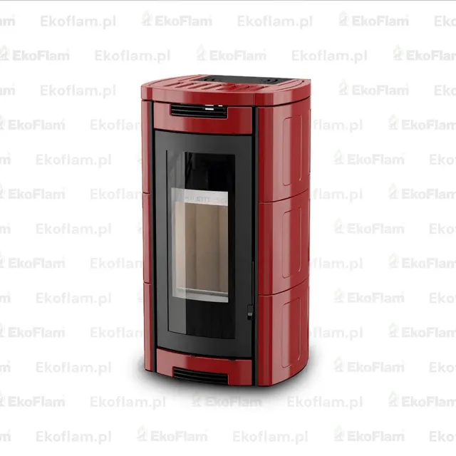 Kominek na drewno Moretti Design Aladino Wood ceramika bordowa