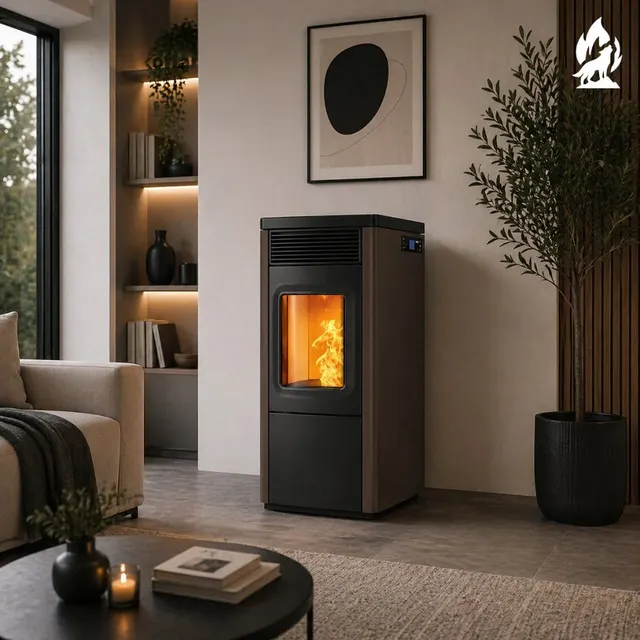 Kominek na pellet Nobis 6/9 N70 V stal brązowa