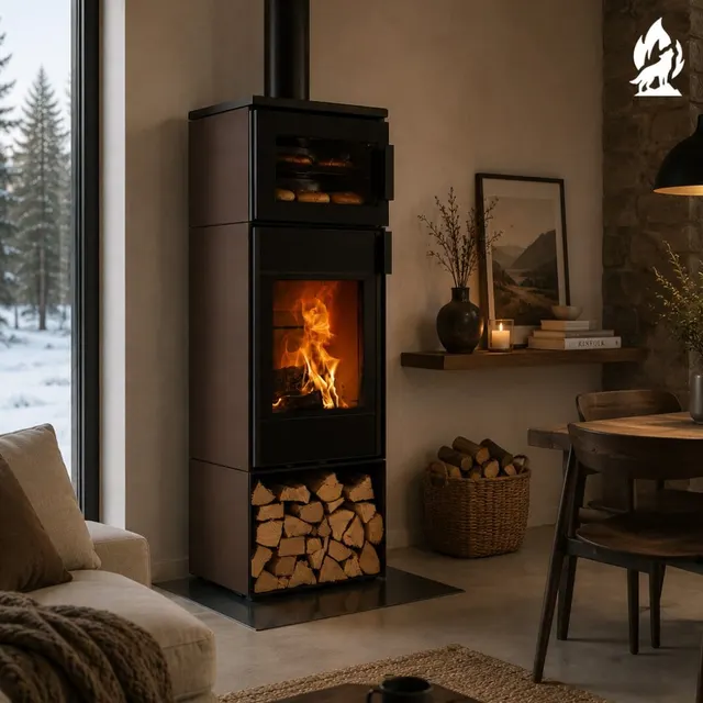 Kominek na drewno Nobis 8/10 Flat 300 stal brązowa
