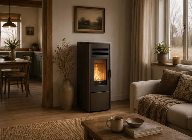 Kominek na pellet Klover Aura 120 Multi-Air stal brązowa