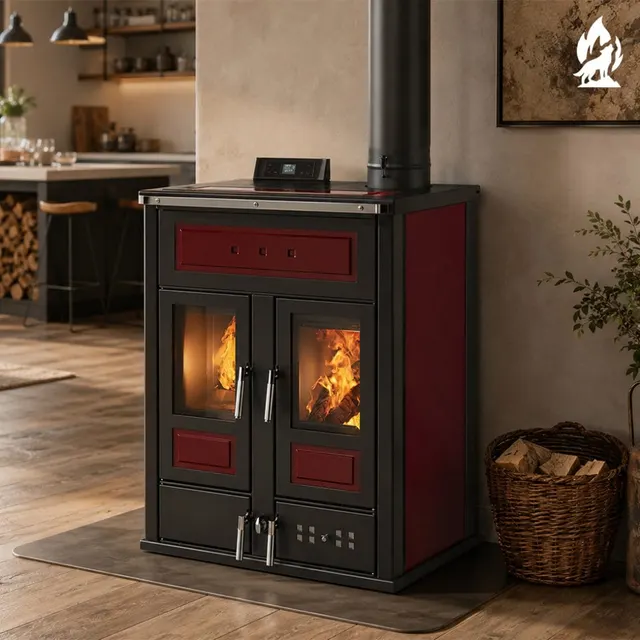 Kominek hybrydowy Klover Bi-Fire Mid stal bordowa