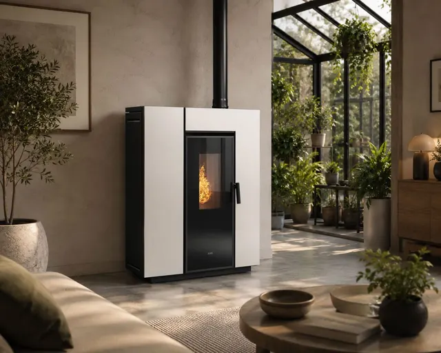Kominek na pellet Klover Klin 80 Air stal kość słoniowa