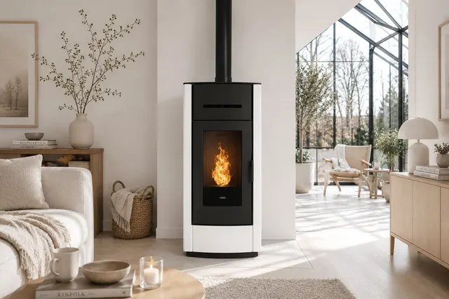 Kominek na pellet Klover Kros 80 Air stal kość słoniowa
