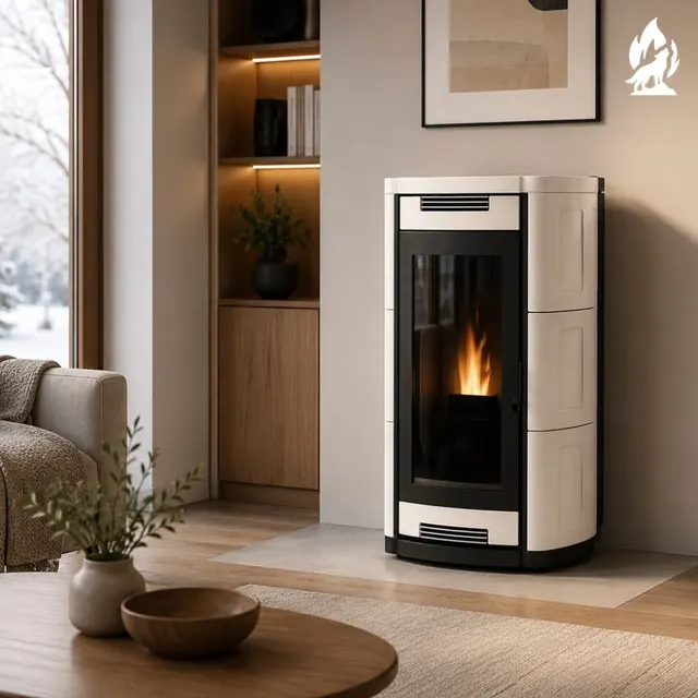 Kominek na pellet Moretti Design Prestige Aqua All Style 26 ceramika  biała