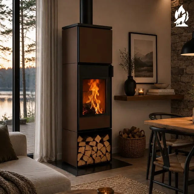 Kominek na drewno Nobis 8/10 Flat 300 stal brązowa