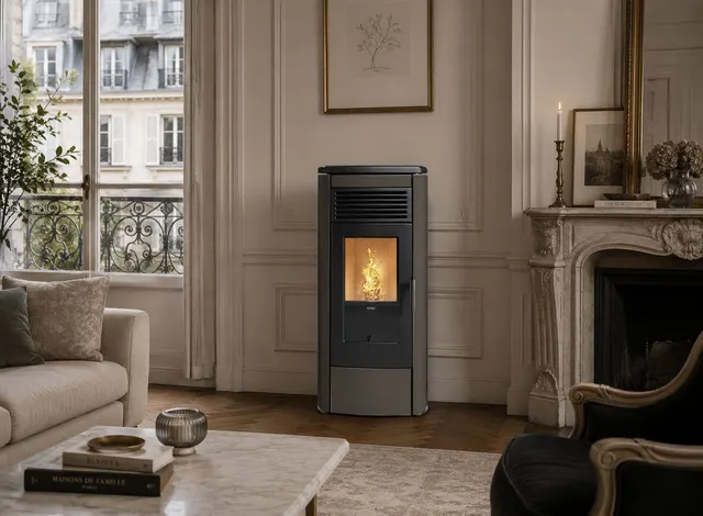 Kominek na pellet Klover Aura 80 Multi-Air stal brązowa