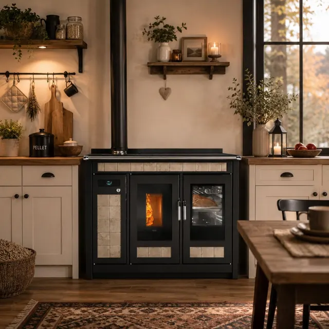 Kuchnia na pellet Klover Smart 120 Plus w ceramice marmurowej