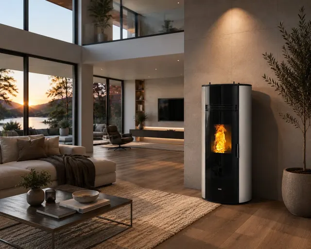 Kominek na pellet Klover Thermosuper 120 stal kość słoniowa