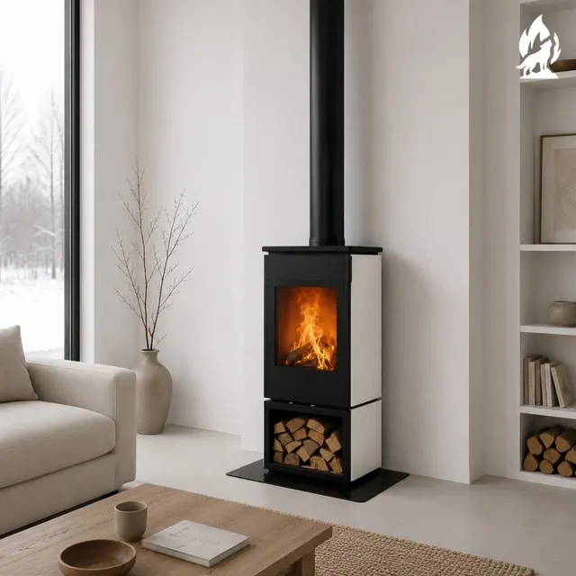 Kominek na drewno Nobis 8/10 Flat 330 stal biała