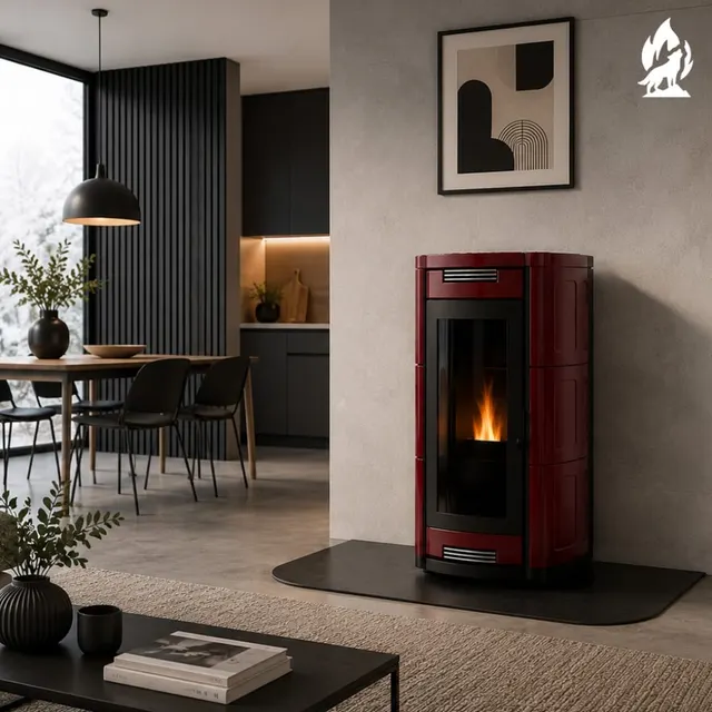 Kominek na pellet Moretti Design Prestige Aqua All Style 26 ceramika bordowa