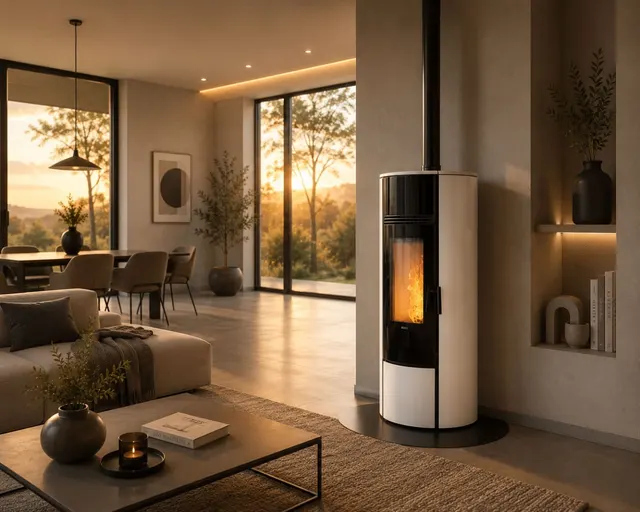 Kominek na pellet Klover Super 9 Air stal kość słoniowa