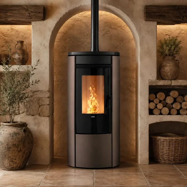 Kominek na pellet Klover Oblo Air stal brązowa