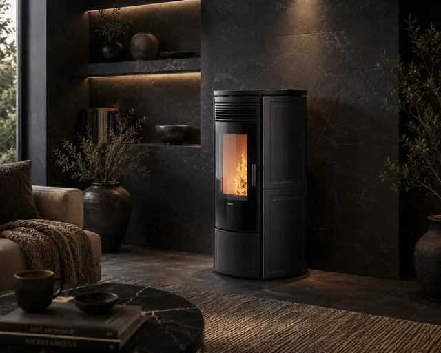 Kominek na pellet Klover Omega 120 Plus Air ceramika czarna