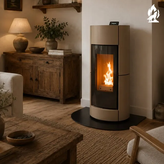 Kominek na pellet Thermorossi Chic Natural Plus ceramika orzechowa