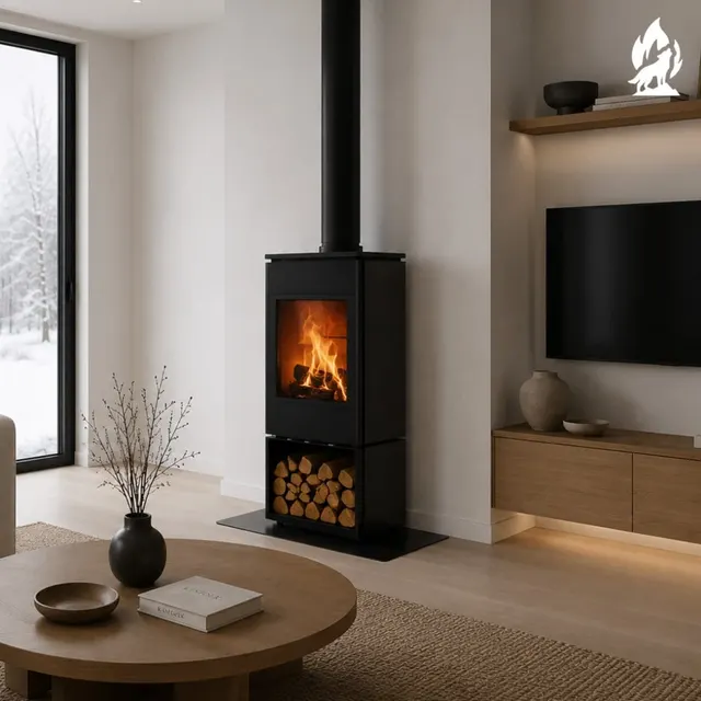 Kominek na drewno Nobis 8/10 Flat 300 stal czarna