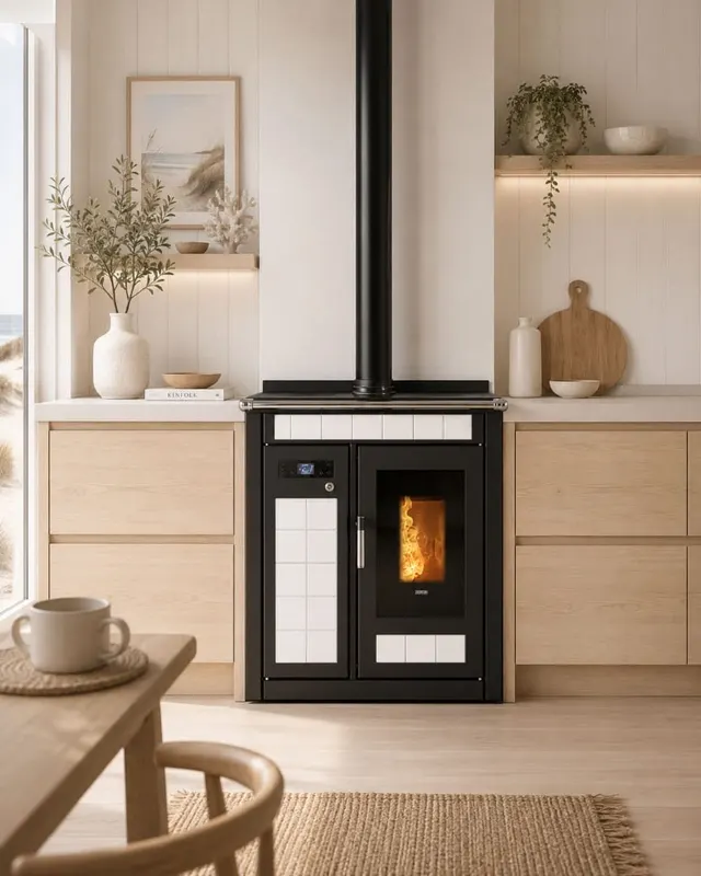 Kuchnia na pellet Klover Smart 80 Plus ceramika kość słoniowa