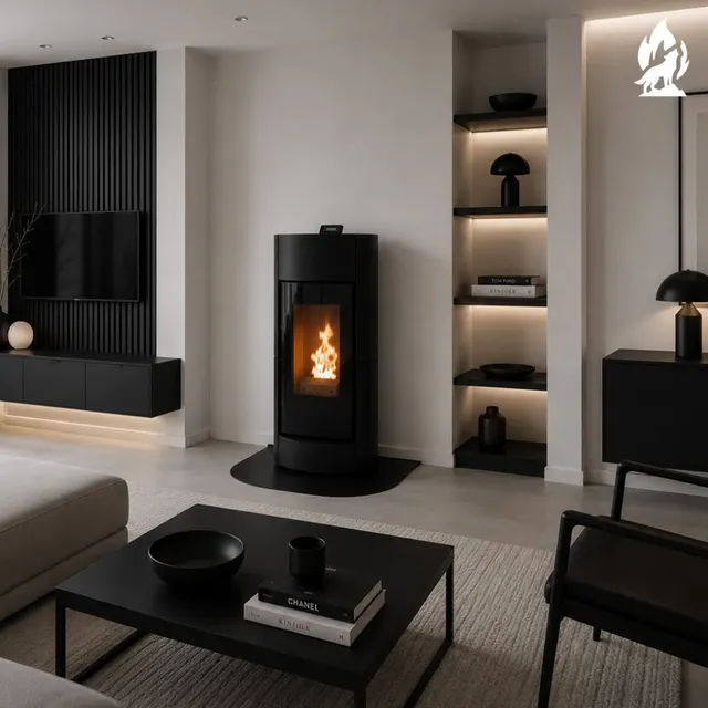 Kominek na pellet Thermorossi Chic Natural Plus ceramika czarna