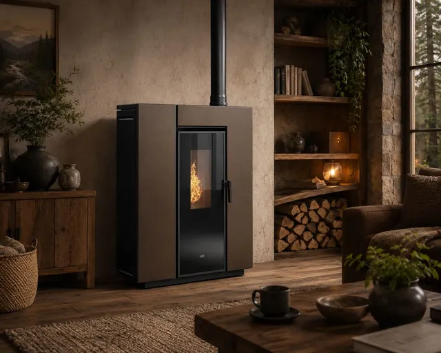 Kominek na pellet Klover Klin 80 Air stal brązowa