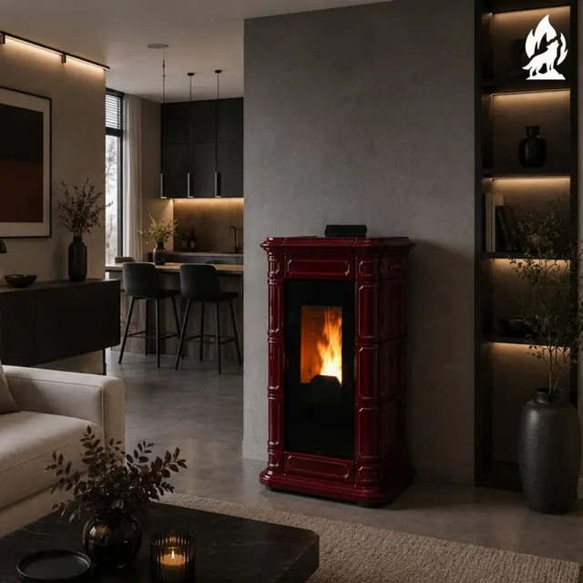 Kominek na pellet Thermorossi Saint Moritz Supreme Natural Plus ceramika bordowa