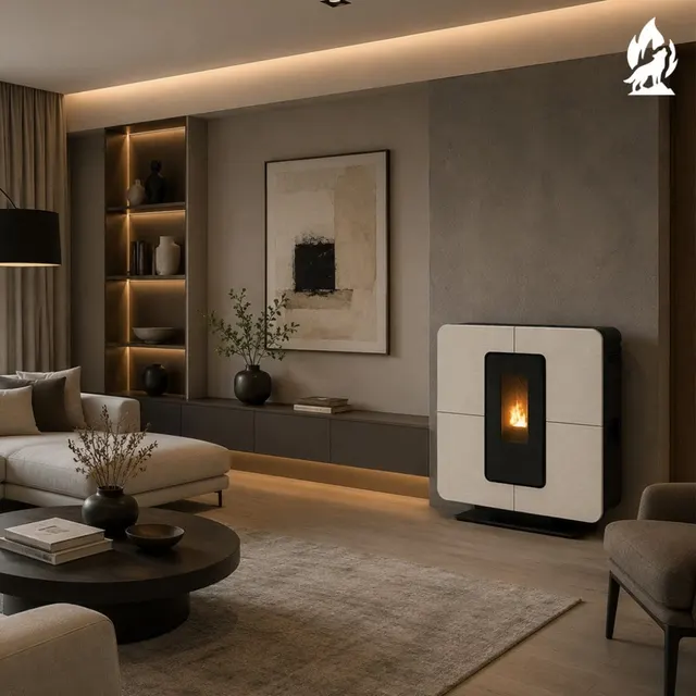 Kominek na pellet Thermorossi SlimQuadro Style gres biały