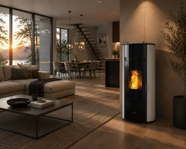 Kominek na pellet Klover Thermosuper 120 stal kość słoniowa