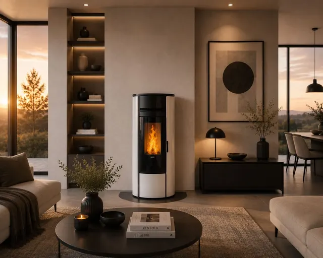 Kominek na pellet Klover Style 180 stal kość słoniowa
