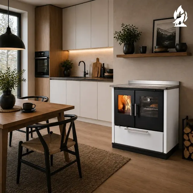 Wood-burning cooker Nobis Ogla 80 steel white