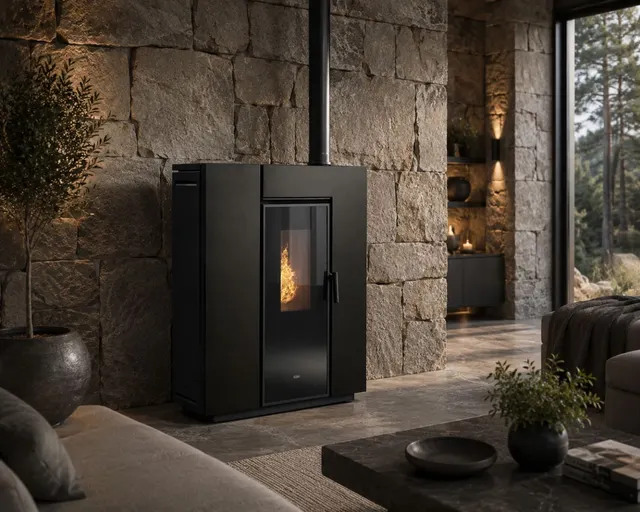 Kominek na pellet Klover Klin 80 Air stal czarna
