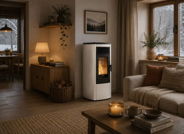 Kominek na pellet Klover Aura 120 Air stal kość słoniowa