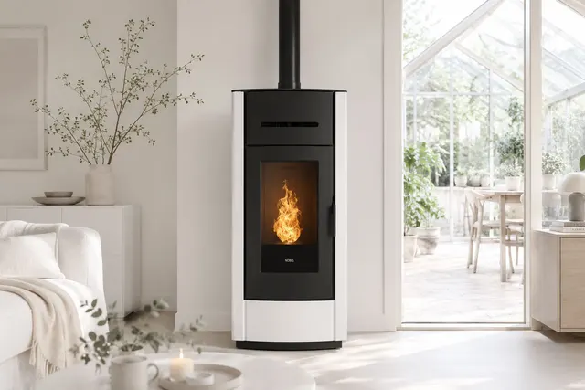 Kominek na pellet Klover Kros 80 Air stal kość słoniowa