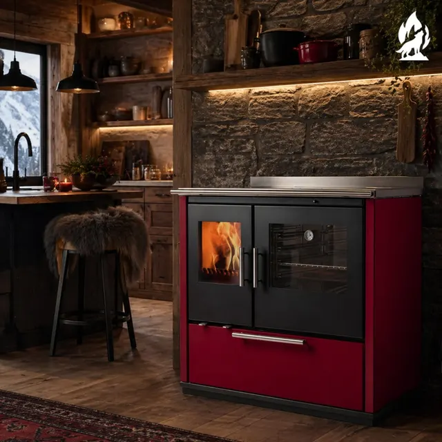 Wood-burning cooker Nobis Ogla 90 steel bordo