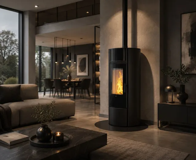 Kominek na pellet Klover Super 7 Air stal czarna