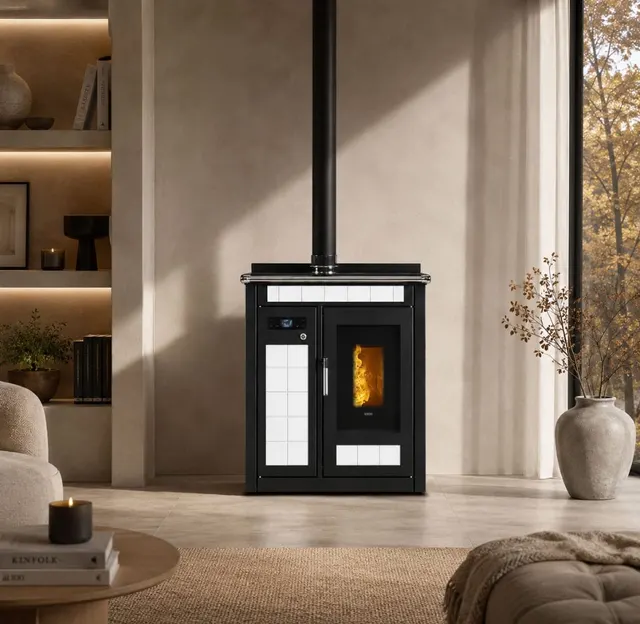 Kuchnia na pellet Klover Smart 80 Plus ceramika kość słoniowa