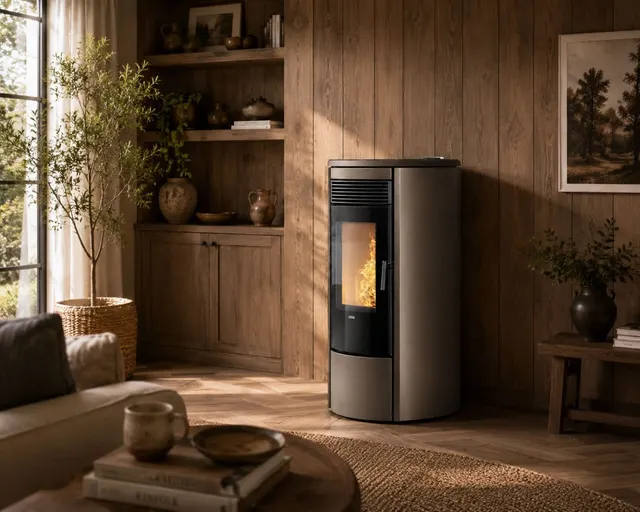 Kominek na pellet Klover Omega 120 Air stal brązowa