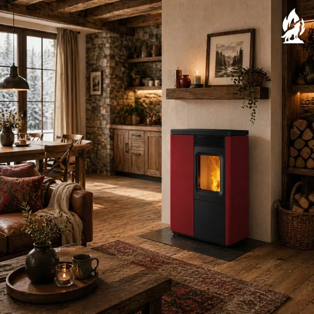 Kominek na pellet Nobis 6/9 N70 Slim V stal bordowa