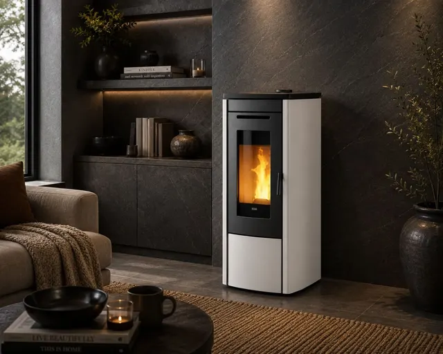 Kominek na pellet Klover Soft 100 Air stal kość słoniowa
