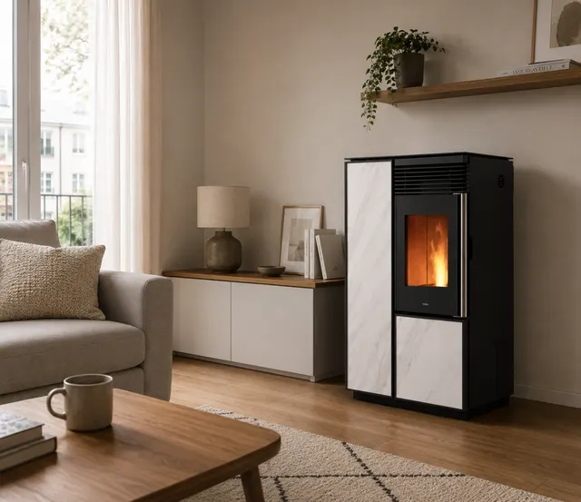 Kominek na pellet Nobis A10 Light Coax gres carrara