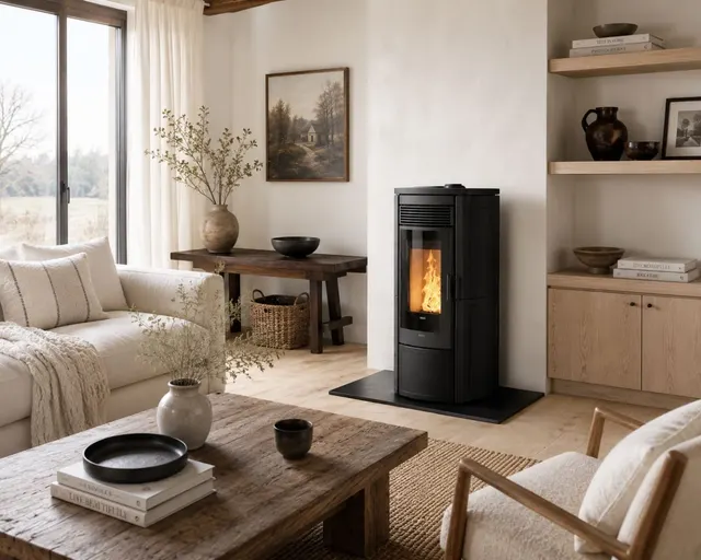 Kominek na pellet Klover Omega 120 Plus Multi-Air ceramika czarna